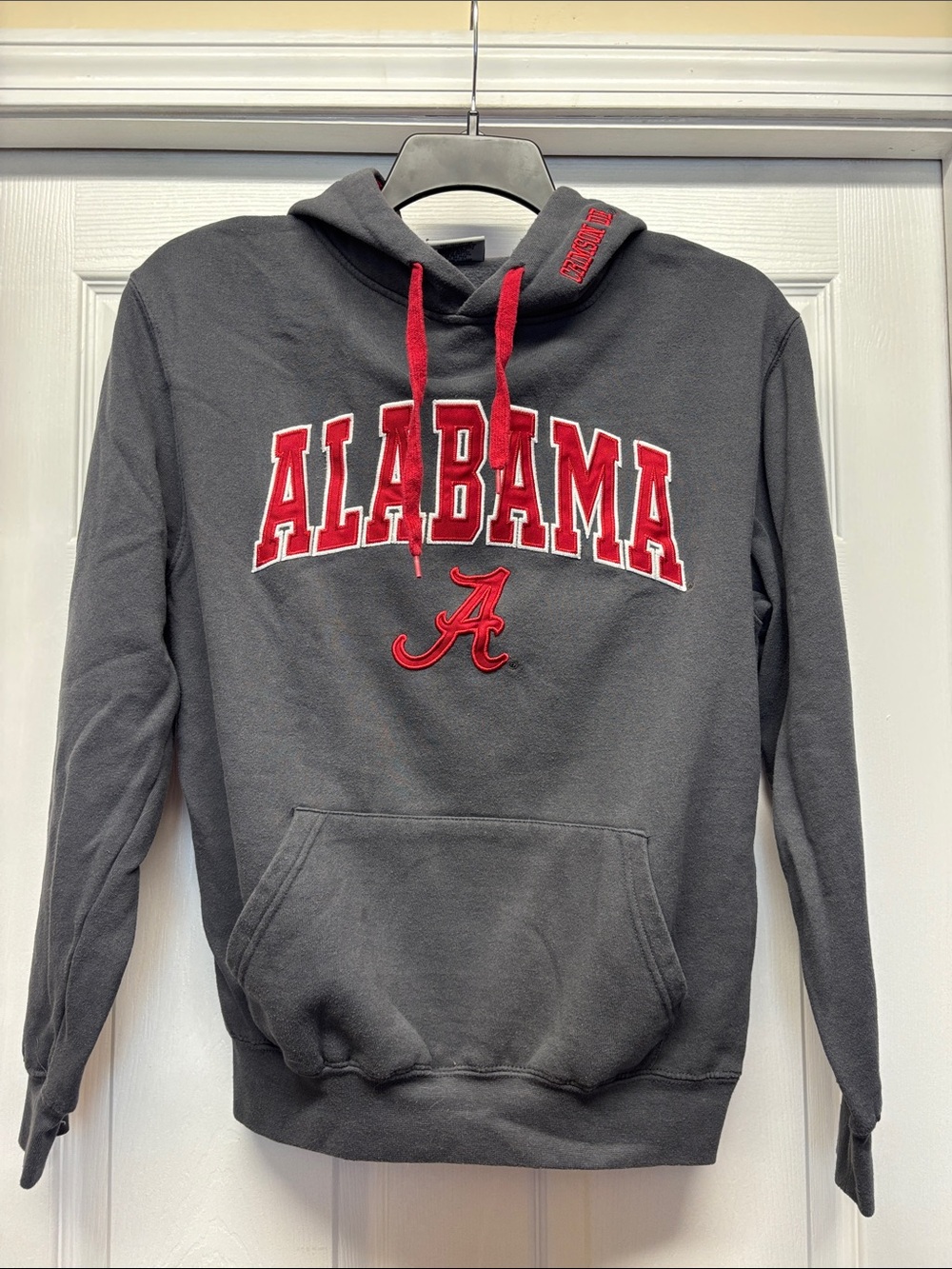 Alabama Men's Gray Hoodie Sweatshirt with Red Embroidered Crimson Tide on Hood M